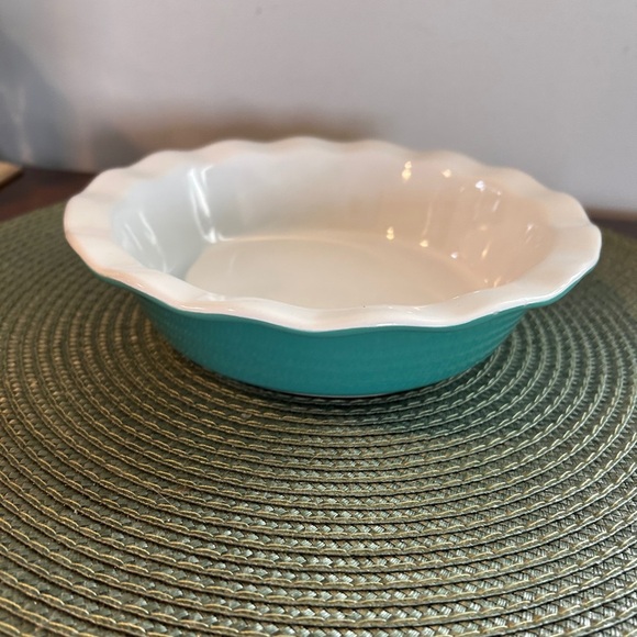 WAVY EDGE SMALL PIE PLATE TURQ BLUE STONEWARE PERSONAL 6 1/4” PREOWNED NO FLAWS - Picture 8 of 8